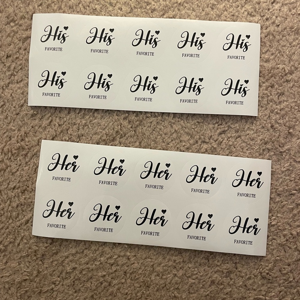 Set of 8 each His and Her favorite Stickers